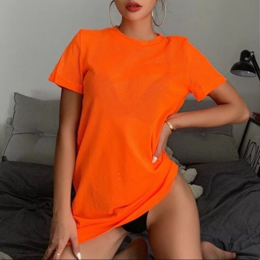 NEW Neon t-shirt dress mesh beach coverup top